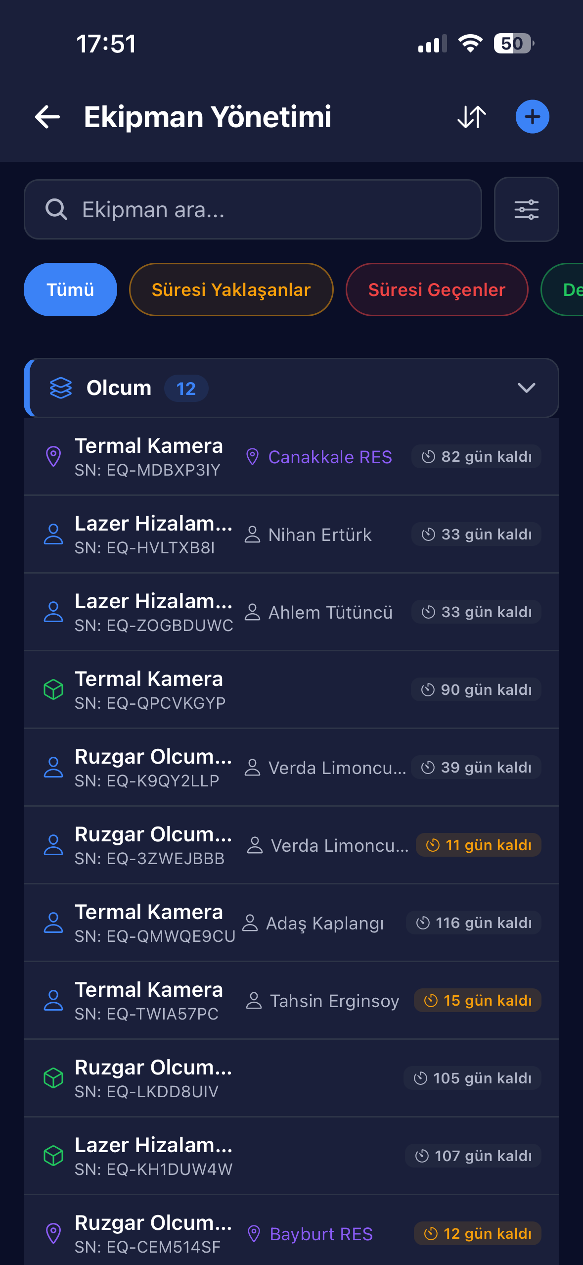 Mobil ekipman yönetimi